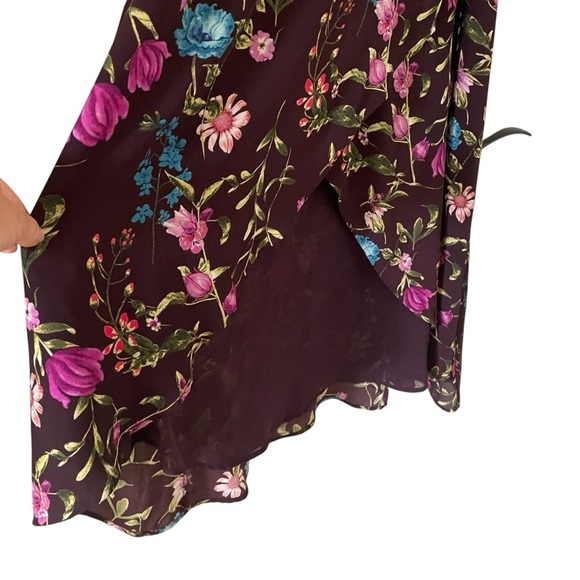 Belle Vere Eggplant Purple Floral Wrap Tie Front Maxi Dress Lined NOWT - Picture 3 of 10